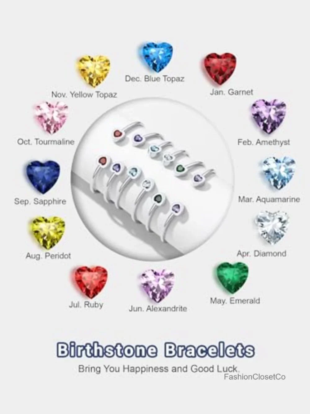 Adjustable Birthstone Cuff Bracelet Stainless Steel Crystal Bangle Gift Box